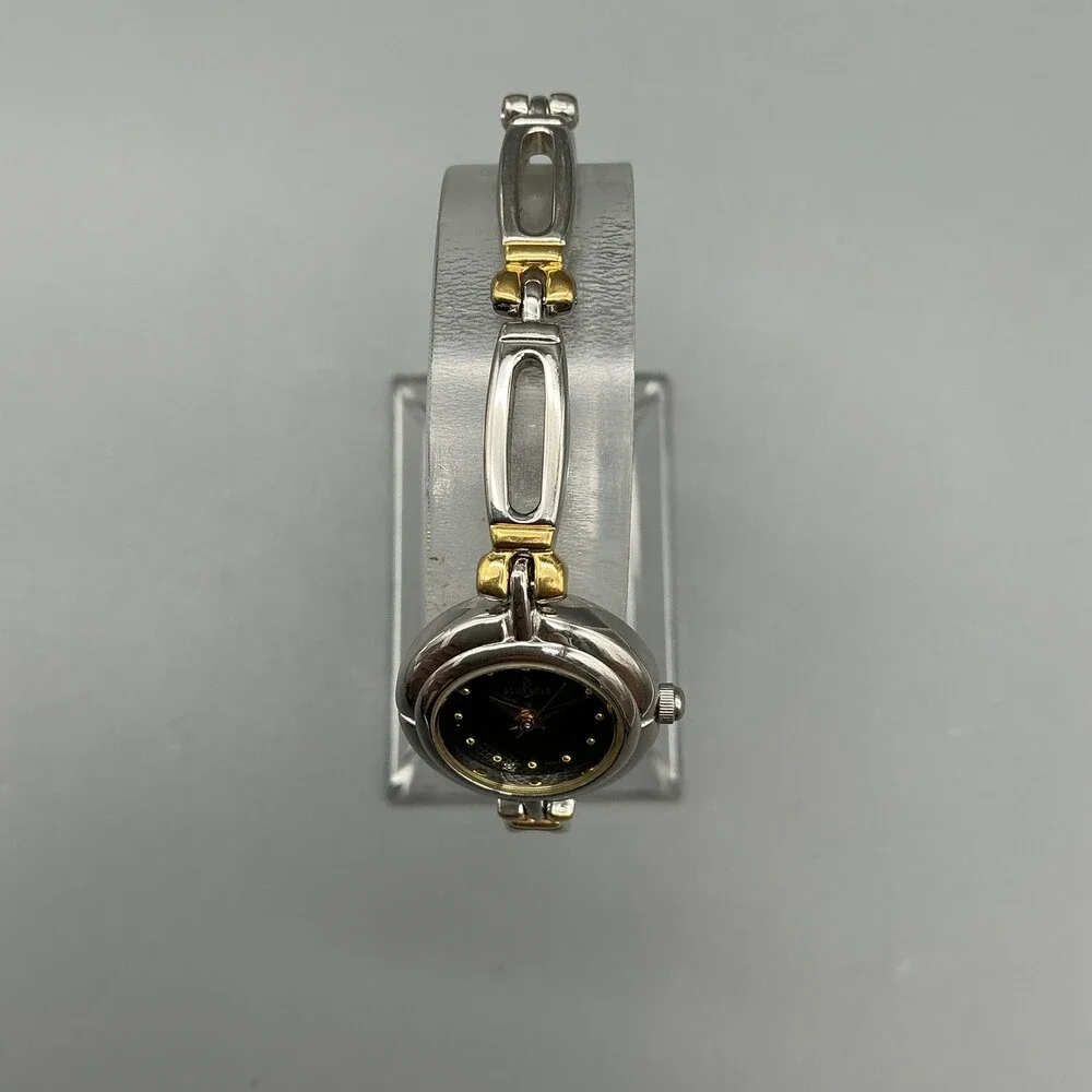 Berenger Womens Watch 19mm Black Dial Two Tone Bracelet Dress New Battery 7